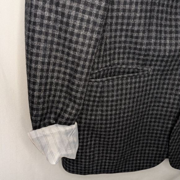 Bar III Slim Fit Black and Grey Plaid Wool Blend Men's Blazer with Pockets 38L - Picture 3 of 11